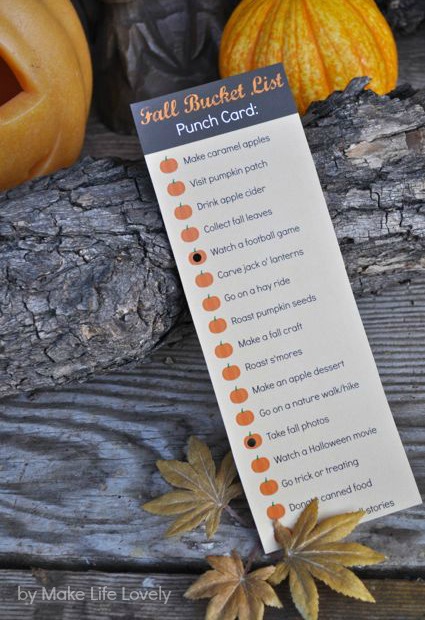 Free Printable Fall Bucket List Punch Card, by Make Life Lovely